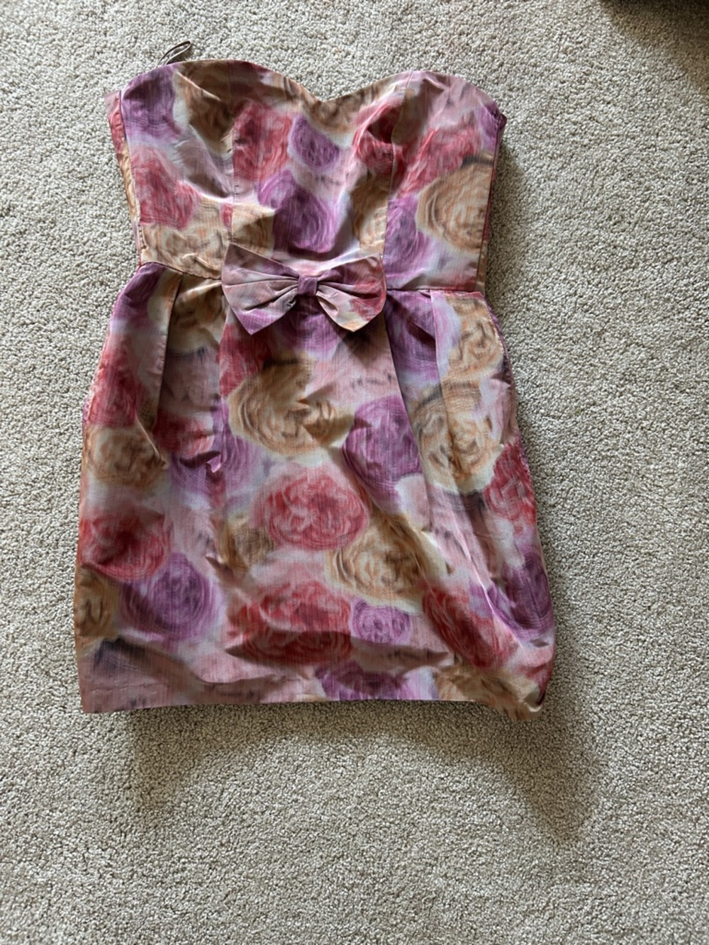 Brose Strapless Floral Bow-Accent Dress in Pink and Purple